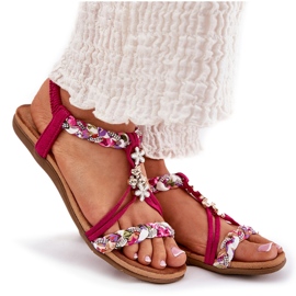 ARTIKER Sandalias de mujeres planas con rayas trenzadas y alfileres artesanales 56C1314 Fuksja rosado 8