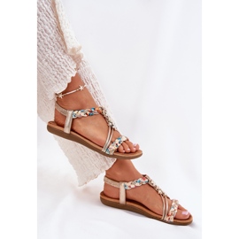 ARTIKER Sandalias de mujeres planas con rayas trenzadas y alfileres artesanales 54C1323 PLN dorado 6