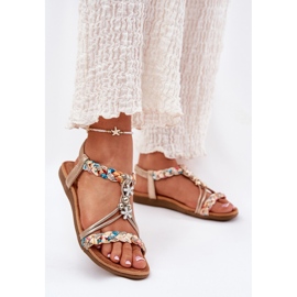 ARTIKER Sandalias de mujeres planas con rayas trenzadas y alfileres artesanales 54C1323 PLN dorado 2