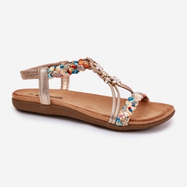 ARTIKER Sandalias de mujeres planas con rayas trenzadas y alfileres artesanales 54C1323 PLN dorado 4