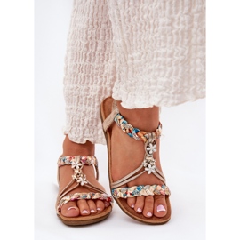 ARTIKER Sandalias de mujeres planas con rayas trenzadas y alfileres artesanales 54C1323 PLN dorado 3
