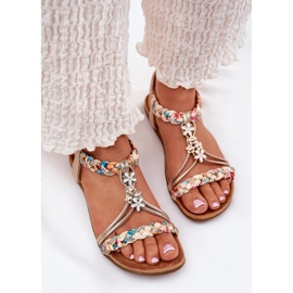 ARTIKER Sandalias de mujeres planas con rayas trenzadas y alfileres artesanales 54C1323 PLN dorado 5
