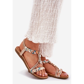 ARTIKER Sandalias de mujeres planas con rayas trenzadas y alfileres artesanales 54C1323 PLN dorado 1