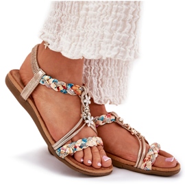 ARTIKER Sandalias de mujeres planas con rayas trenzadas y alfileres artesanales 54C1323 PLN dorado 9