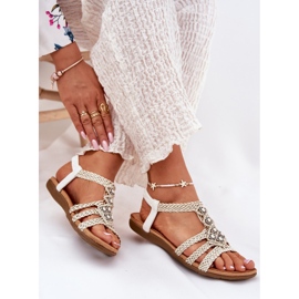 Sandalias de mujeres planas con Artiker trenzado 56C1323 Biale Stripes blanco 7