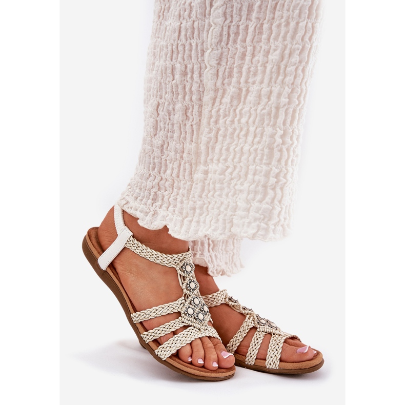 Sandalias de mujeres planas con Artiker trenzado 56C1323 Biale Stripes blanco 1
