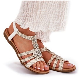 Sandalias de mujeres planas con Artiker trenzado 56C1323 Biale Stripes blanco 9