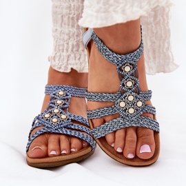 Sandalias planas para mujeres con Artiker trenzado 56C1325 Blue Stripes azul 3