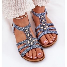 Sandalias planas para mujeres con Artiker trenzado 56C1325 Blue Stripes azul 6