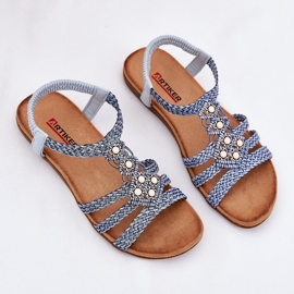 Sandalias planas para mujeres con Artiker trenzado 56C1325 Blue Stripes azul 8