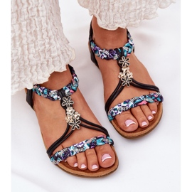 ARTIKER Sandalias de mujeres planas con rayas trenzadas y alfileres artesanales 54C1331 negro 5