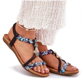 ARTIKER Sandalias de mujeres planas con rayas trenzadas y alfileres artesanales 54C1331 negro 9