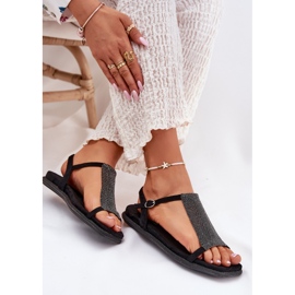 Sandalias de mujer planas y elegantes con Artiker 56C1370 Cristales Negro 7
