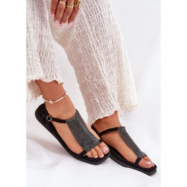 Sandalias de mujer planas y elegantes con Artiker 56C1370 Cristales Negro 6