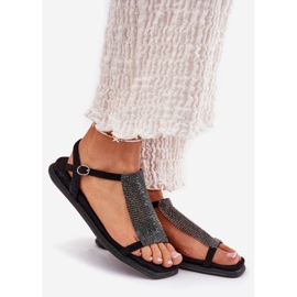 Sandalias de mujer planas y elegantes con Artiker 56C1370 Cristales Negro 1