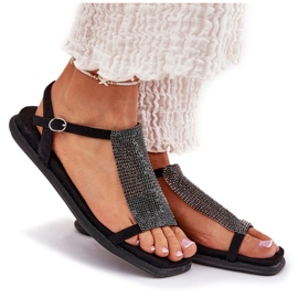 Sandalias de mujer planas y elegantes con Artiker 56C1370 Cristales Negro 9