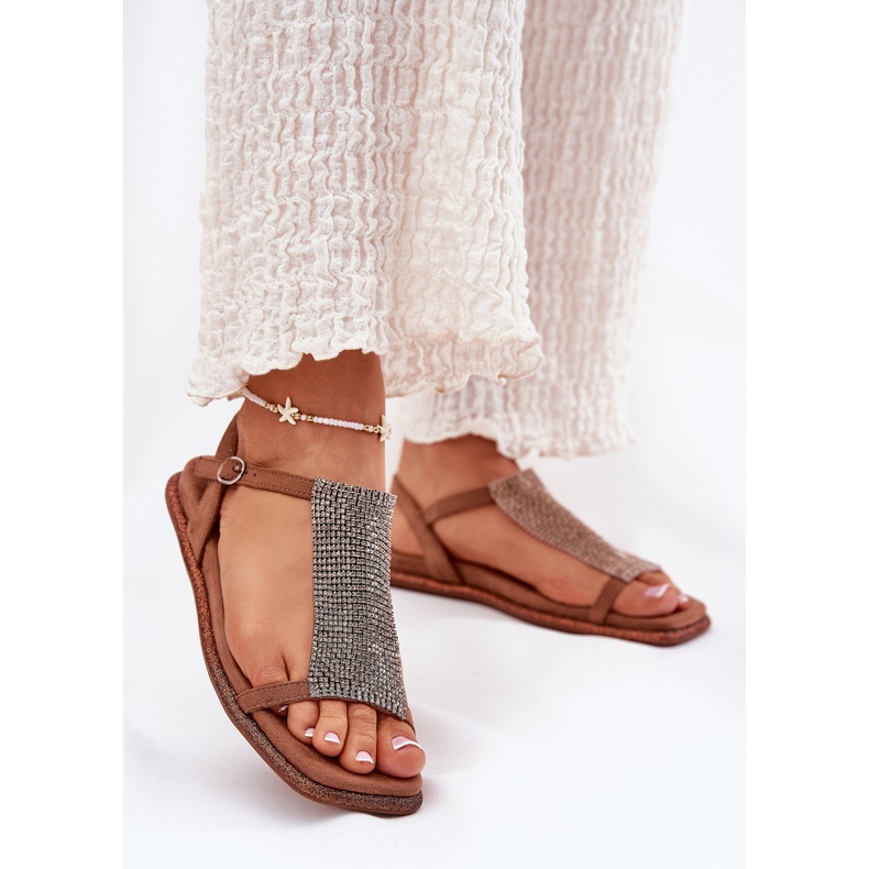 Sandalias de mujer plana elegantes con Artiker 56C1365 Cristales Brown marrón 2