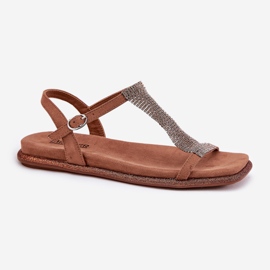 Sandalias de mujer plana elegantes con Artiker 56C1365 Cristales Brown marrón 4