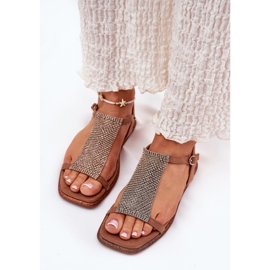Sandalias de mujer plana elegantes con Artiker 56C1365 Cristales Brown marrón 5