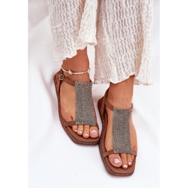 Sandalias de mujer plana elegantes con Artiker 56C1365 Cristales Brown marrón 9