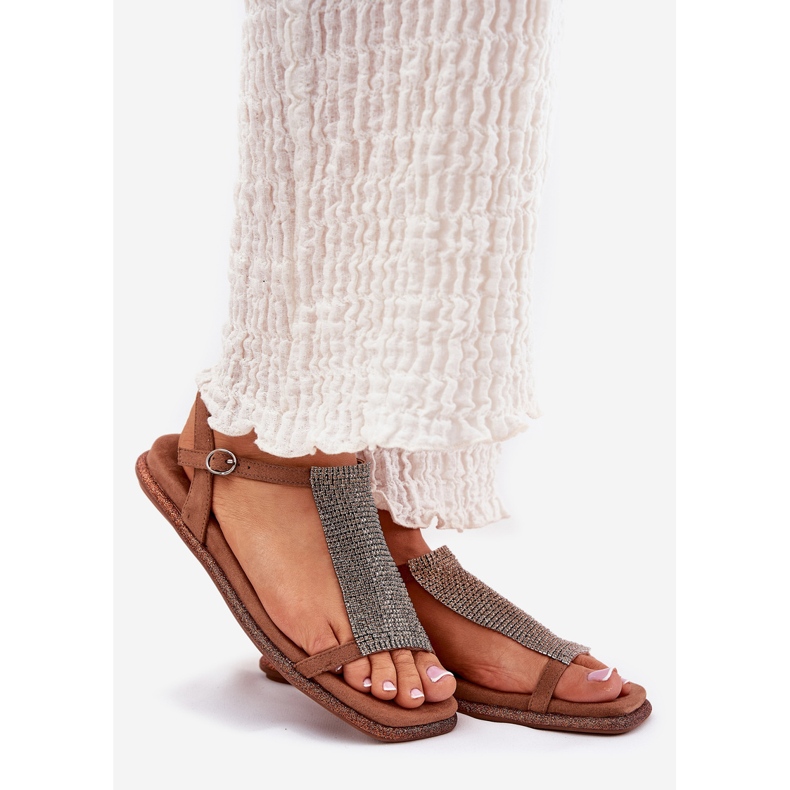 Sandalias de mujer plana elegantes con Artiker 56C1365 Cristales Brown marrón 1