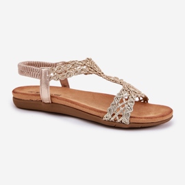 Sandalias de mujeres planas con un patrón de encaje Artiker 56C1281 PLN dorado 4