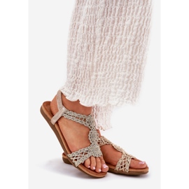 Sandalias de mujeres planas con un patrón de encaje Artiker 56C1281 PLN dorado 1