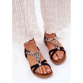 Sandalias de mujeres planas con Artiker 54C1334 Decoraciones negras negro 3