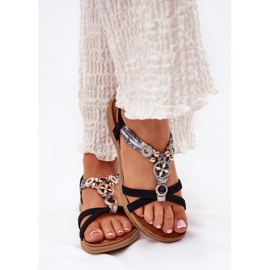 Sandalias de mujeres planas con Artiker 54C1334 Decoraciones negras negro 6