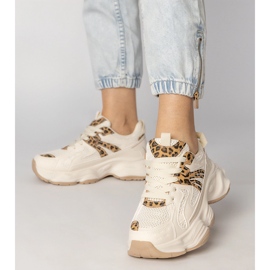 Beige Sneakers Sports Women's Sports con un inserto de leopardo 3