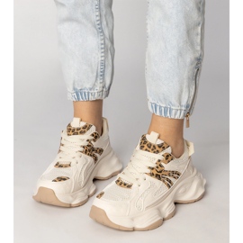 Beige Sneakers Sports Women's Sports con un inserto de leopardo 4