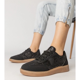Zapatillas negras para mujeres decoradas con brillo negro 1