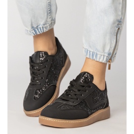 Zapatillas negras para mujeres decoradas con brillo negro 5