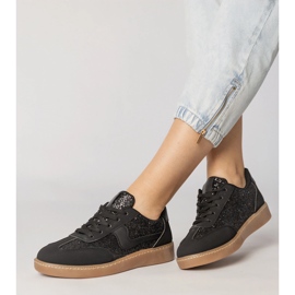 Zapatillas negras para mujeres decoradas con brillo negro 2