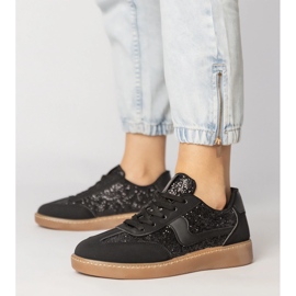 Zapatillas negras para mujeres decoradas con brillo negro 3