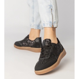 Zapatillas negras para mujeres decoradas con brillo negro 4