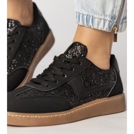 Zapatillas negras para mujeres decoradas con brillo negro 6