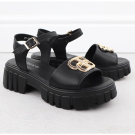 Sandalias de cuero para mujeres en el bloque negro Vinceza 79541 2