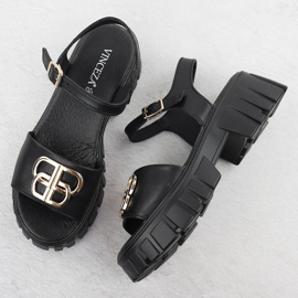 Sandalias de cuero para mujeres en el bloque negro Vinceza 79541 3