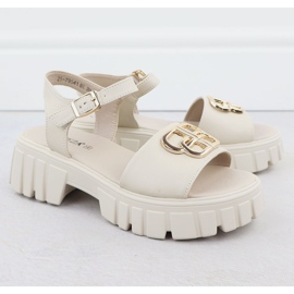 Sandalias de cuero para mujeres en la almohadilla beige Vinceza 79541 2