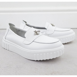Zapatos de cuero para mujeres mocasines blancos Vinceza 93204 2