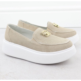 Mocasines de cuero perforado en la plataforma Vinceza 93204 beige 2