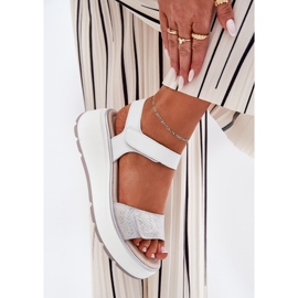 S.Barski Plataforma de sandalias de cuero para mujeres y cuñas de velcro S. Barski LR51-543 Plata 6