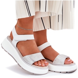 S.Barski Plataforma de sandalias de cuero para mujeres y cuñas de velcro S. Barski LR51-543 Plata 9