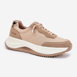 Zapatillas de ante femeninas en la plataforma Big Star RR274A345 Hi-Poly Dark-Line beige 3