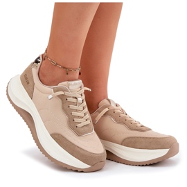 Zapatillas de ante femeninas en la plataforma Big Star RR274A345 Hi-Poly Dark-Line beige 18