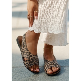 Zazoo Sandalias de cuero para mujeres Leopardo marrón leopardo beige 11