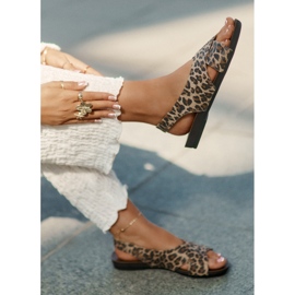 Zazoo Sandalias de cuero para mujeres Leopardo marrón leopardo beige 4