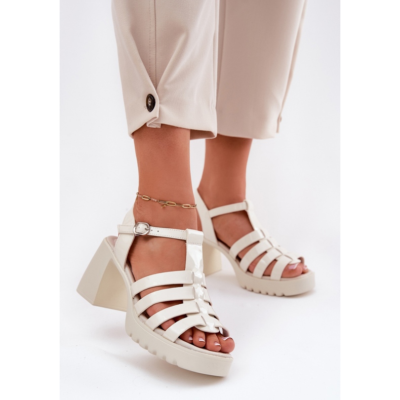 Sandalias de cuero para mujeres pintadas en el Vinceza 66621 Post de mendigo ligero beige 2
