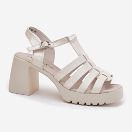 Sandalias de cuero para mujeres pintadas en el Vinceza 66621 Post de mendigo ligero beige 4